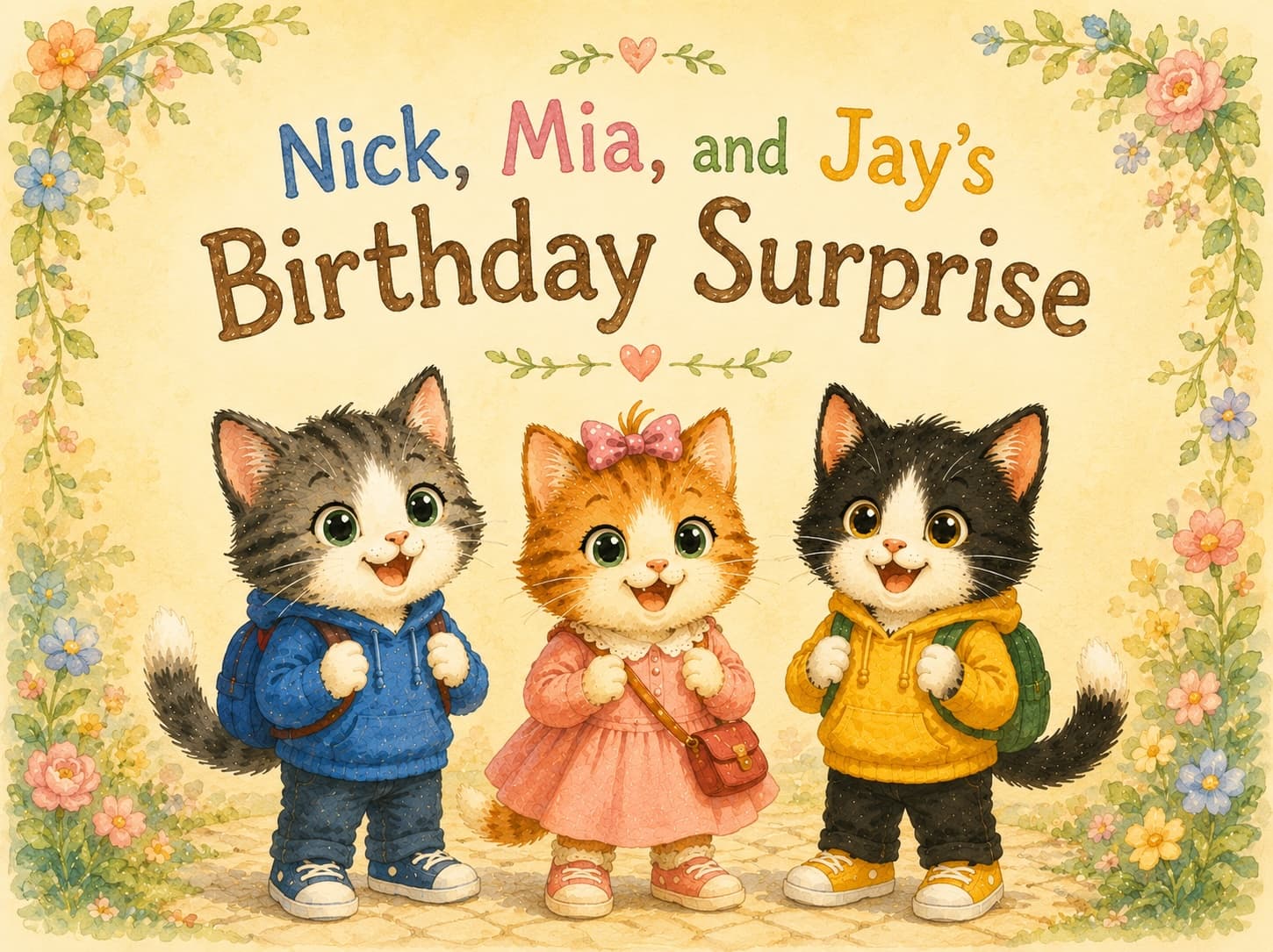 Book cover: Nick, Mia, and Jay’s Birthday Surprise